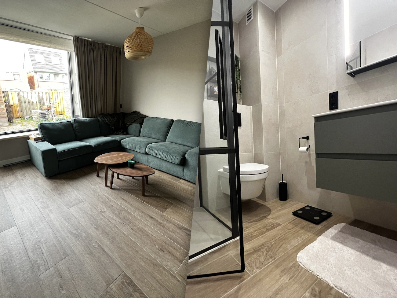 Binnenkijken bij badkamer woonkamer keramisch parket keramische tegels